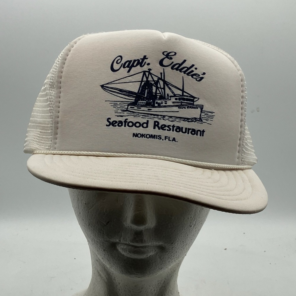 Capt. Eddies Seafood Restaurant Nokomis, FL Trucker Hat Nissin‎ Cap